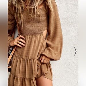 NEVER WORN - 12th TRIBE Jolene Taupe Cutout Mini Dress - SIZE S